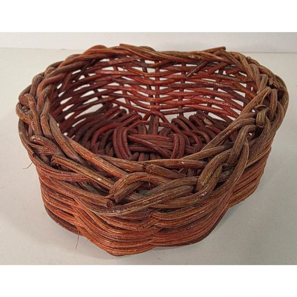 Small Heart Shaped Wicker Basket Brown Woven Rattan Valentine Rustic Decor